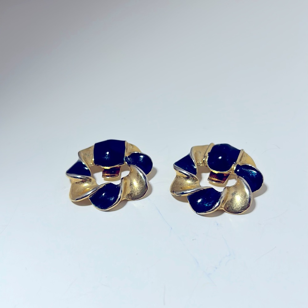 Shoe Clips vintage gold tone navy blue swirl design shoe accessories formal wear
